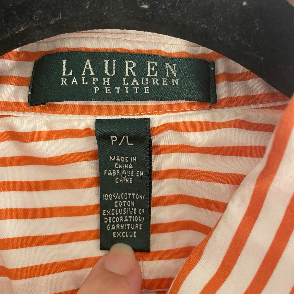 Lauren Ralph Lauren Orange & White Stripe Blouse with RLL Logo Size Large Petite - Picture 5 of 8